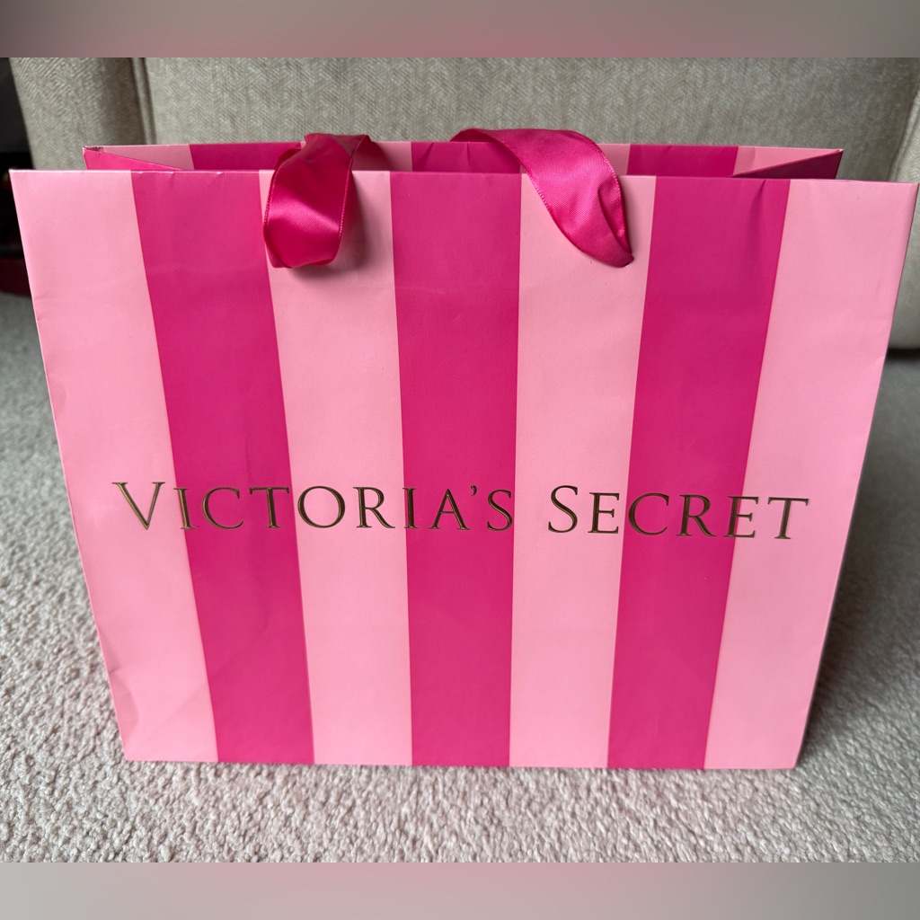 Victorias Secret Pink Stripe Logo Medium Paper Shopping Gift Bag 11 X 9 X 5